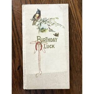Antique Birthday Card Book Hardcover 1900s Lithograph Greeting Poems Pictures